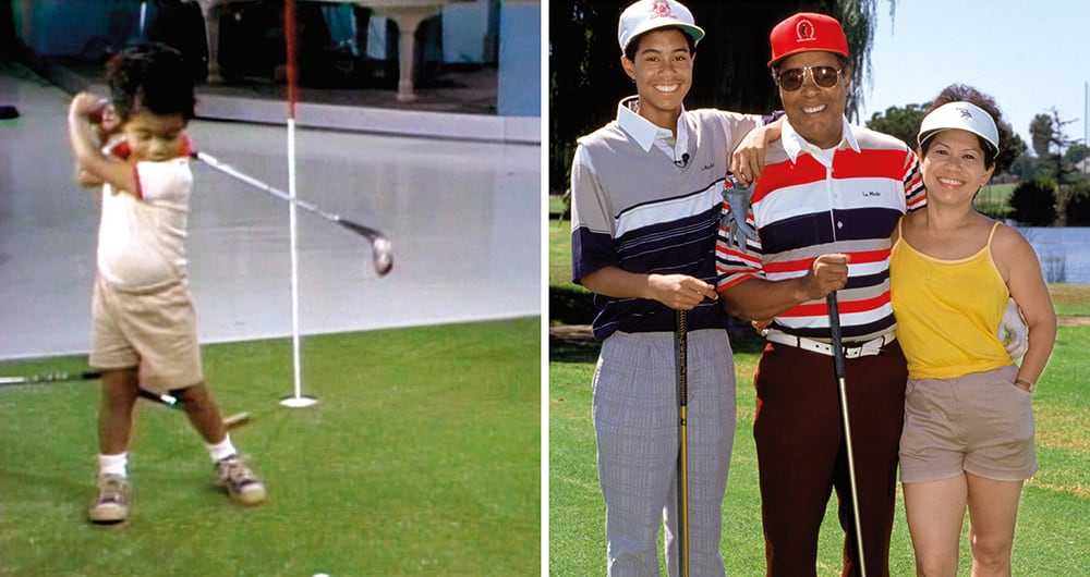  En 1978, Estados Unidos se conmovió con la destreza del pequeño Tiger con los palos. A la derecha, 12 años después con sus padres, Earl, a quien aborreció por mujeriego, y Kultida. 