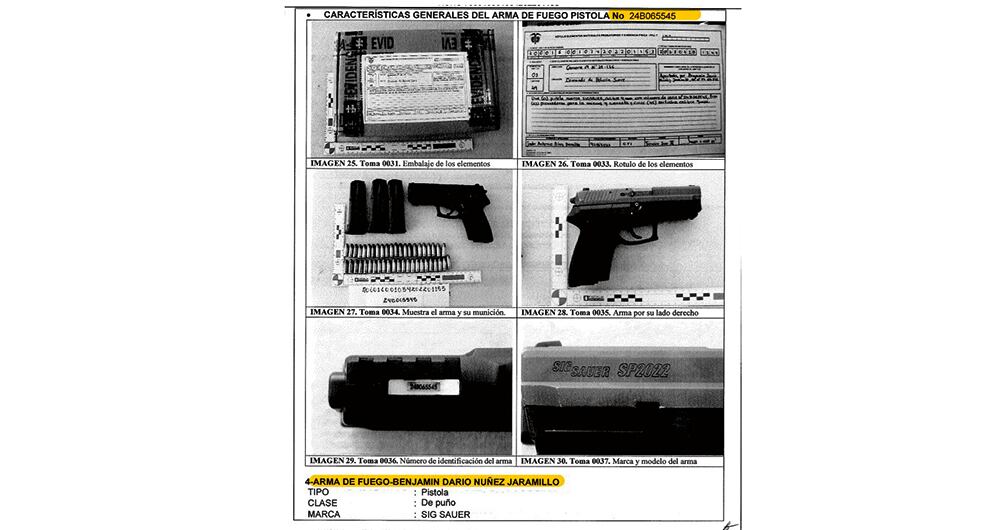 La Fiscalía adelantó largas inspecciones al lugar de los hechos, al comando de la Policía y a los vehículos. Llama la atención un estudio realizado al arma de dotación del coronel Benjamín Núñez, supuesto responsable del crimen.