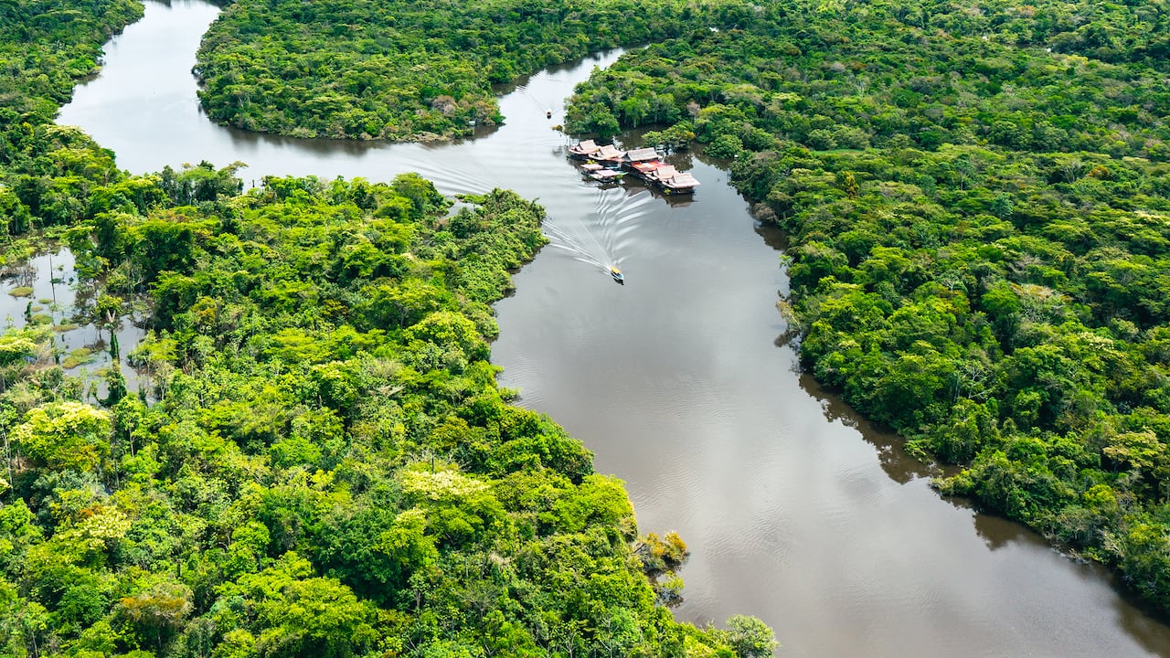 Vista aérea de la selva amazónica en Perú, América del Sur.