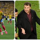 Jhon Córdoba (izq.), delantero de la Selección Colombia, y Néstor Lorenzo, entrenador de la Tricolor.