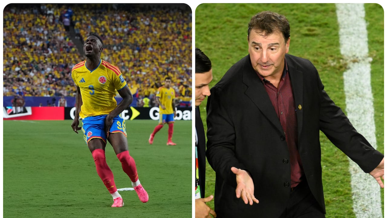 Jhon Córdoba (izq.), delantero de la Selección Colombia, y Néstor Lorenzo, entrenador de la Tricolor.
