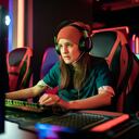 Close up of a female eSports team competing in an eSports tournament at an eSports Venue