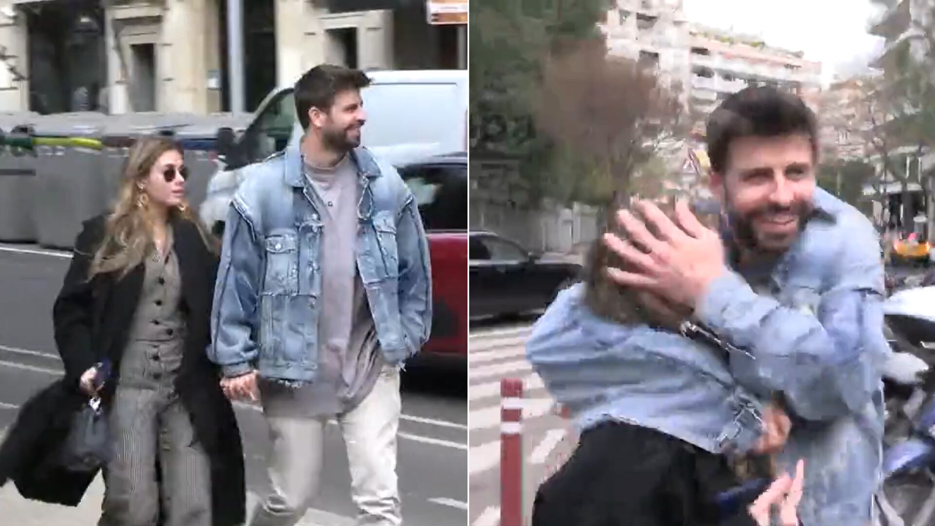 Gerard Piqué y Clara Chía caminando por las calles de Barcelona, España.