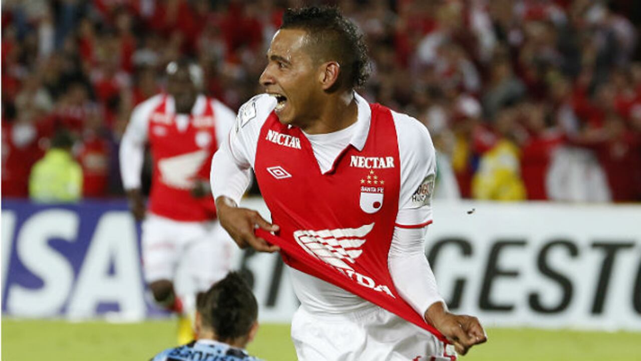La celebración de Wilder Medina luego de anotar el gol que le permitió a Santa Fe avanzar a cuartos de final en la Copa Libertadores.