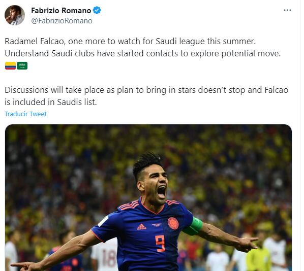 La información de Fabrizio Romano sobre el interés de Arabia por Falcao