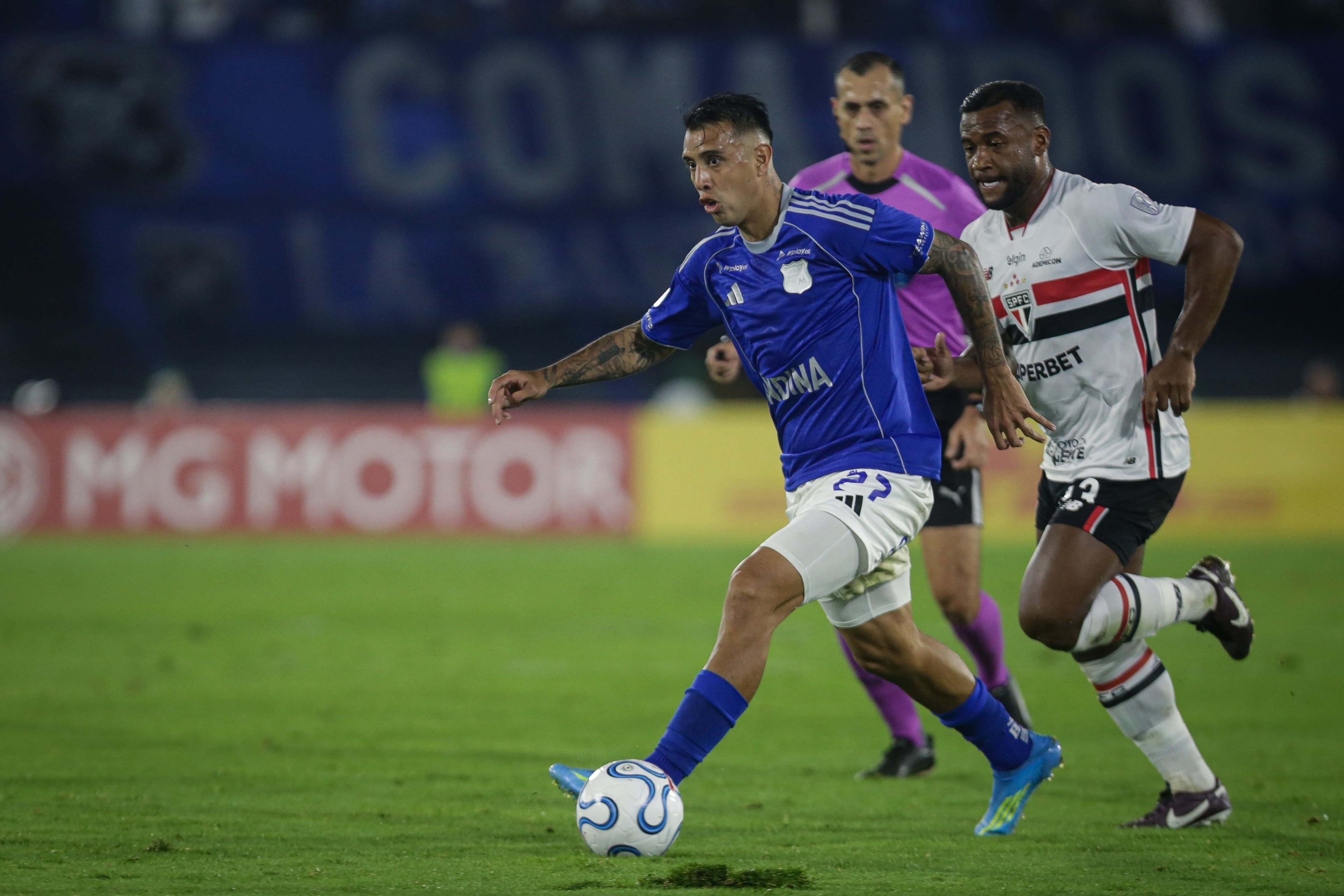 Bogotá. Abril 28 de 2026. Millonarios FC enfrenta a São Paulo FC, por encuentro válido de la Conmebol Sudamericana 2026, en la fecha 3 de la fase de grupos del grupo C, en el Estadio Nemesio Camacho El Campín. (Colprensa - Cristian Bayona).