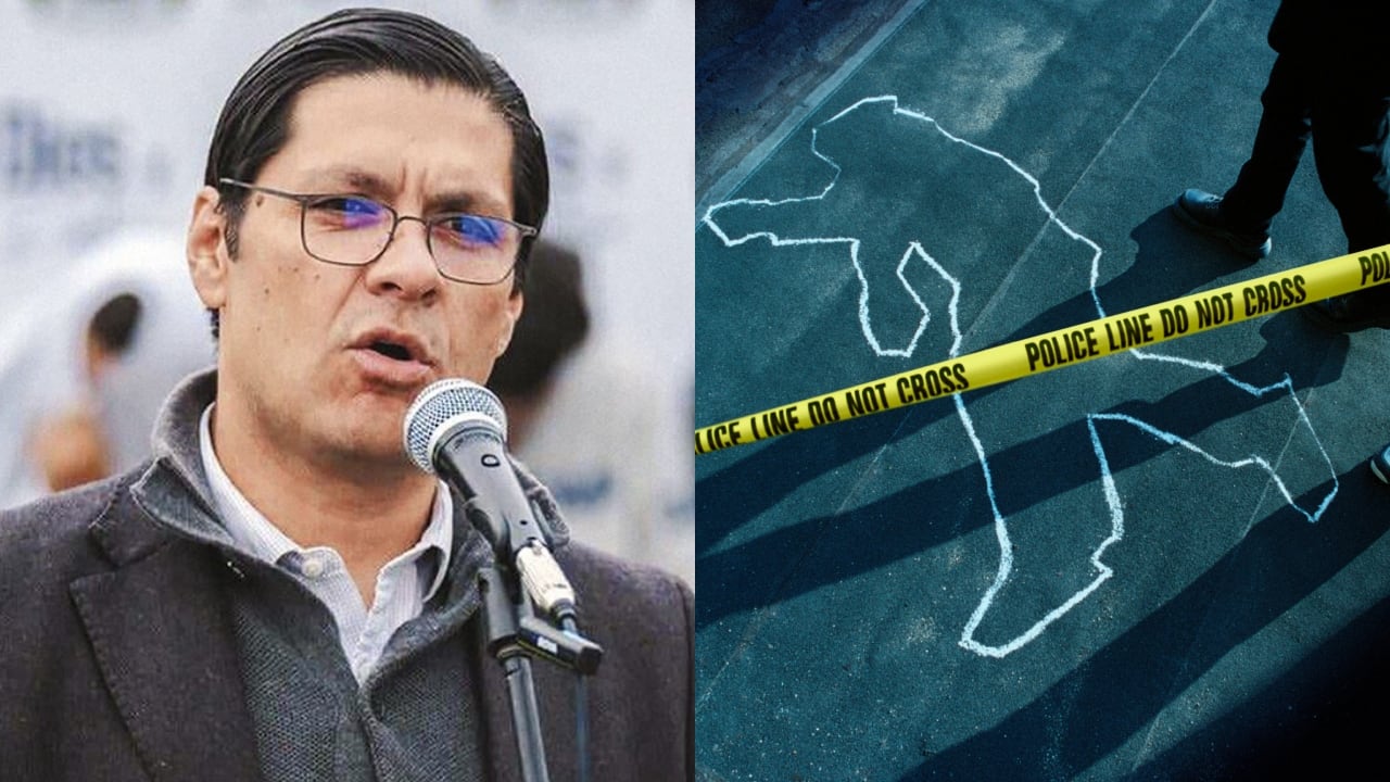 César Restrepo, secretario de Seguridad de Bogotá, y una imagen referencia de un crimen.
