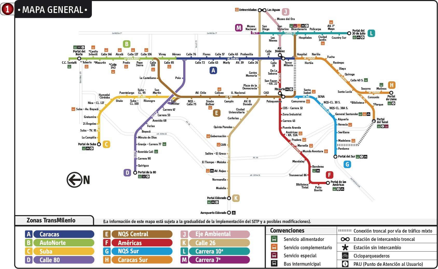 Mapa general del sistema de TransMilenio.