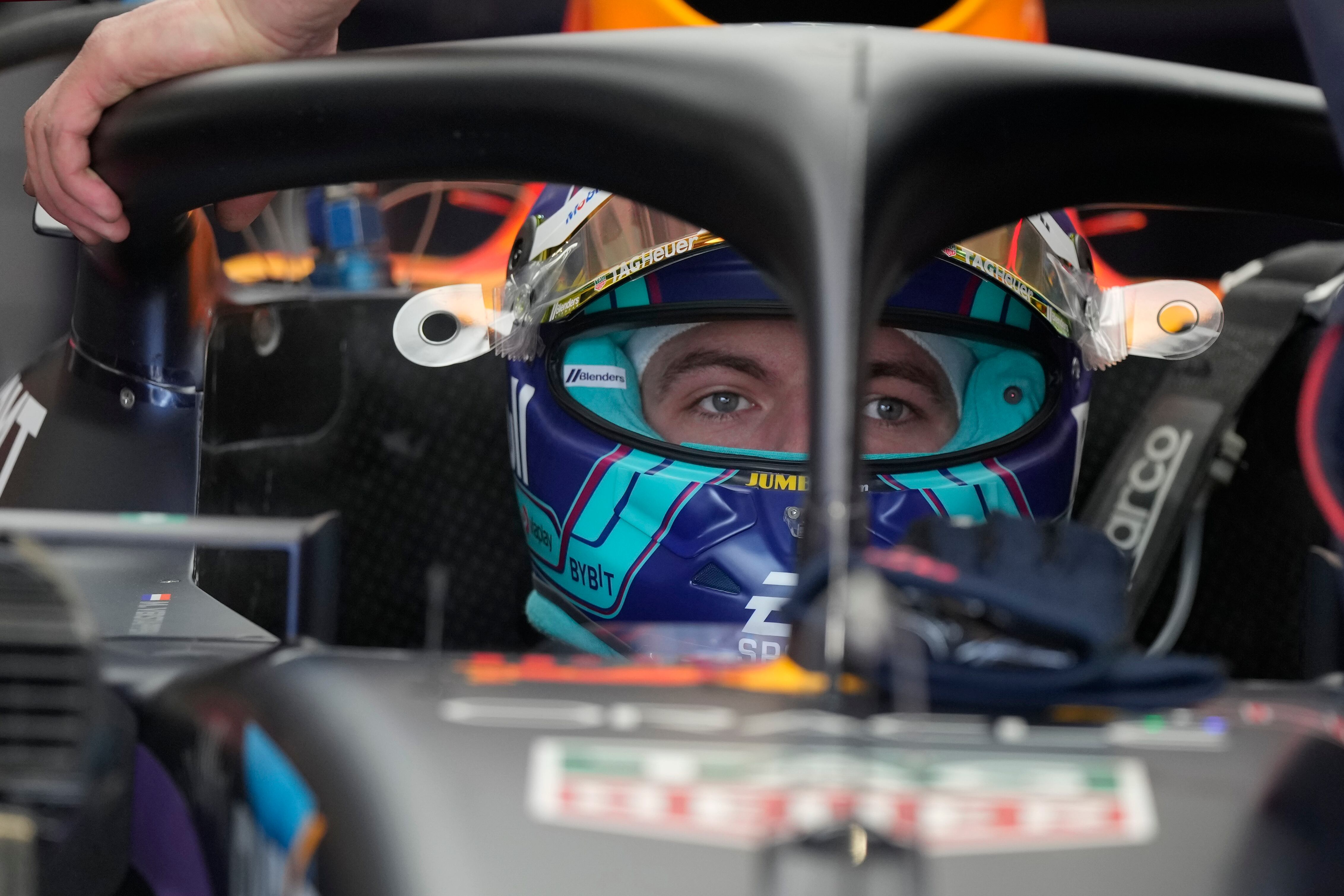 Red Bull driver Max Verstappen of the Netherlands prepares to hit the track for the third practice session of the Formula One Miami Grand Prix auto race, at Miami International Autodrome in Miami Gardens, Fla., Saturday, May 6, 2023. (AP Photo/Rebecca Blackwell)