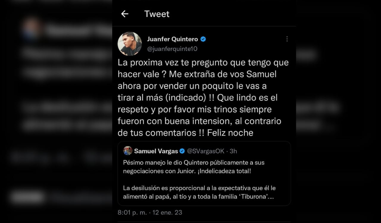 Juan Fernando Quintero no se quedó callado por las críticas.