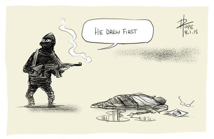 "Él dibujó/desenfundó primero" (juego de palabras). Autor: David Pope - @davpope.