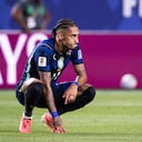 Raphinha, de la Selección de Brasil, lamentando la lesión vivida en el Mundial 2026