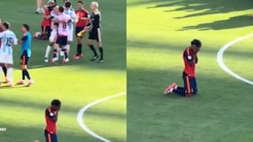 Lamine Yamal durante la pelea tras el pitazo final del Mundial.