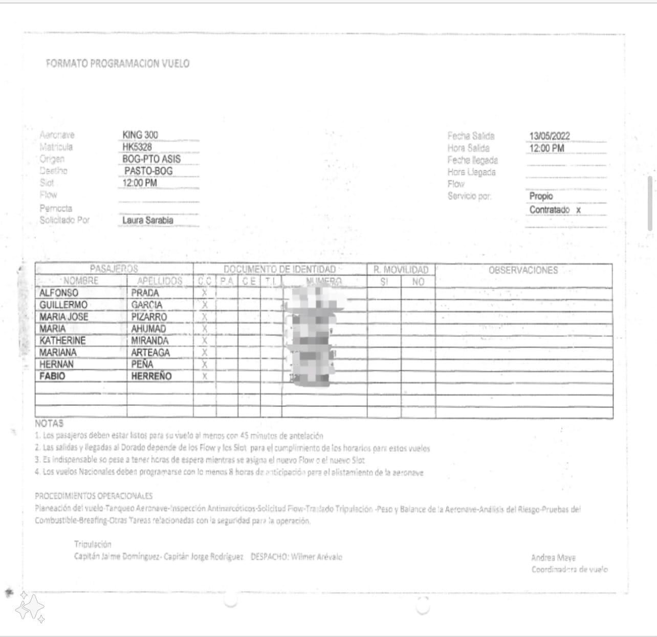 Otra solicitud de vuelo elaborada por Laura Sarabia.