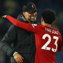 Soccer Football - Premier League - Leeds United v Liverpool - Elland Road, Leeds, Britain - April 17, 2023 Liverpool manager Juergen Klopp and Luis Diaz celebrate after the match REUTERS/Molly Darlington