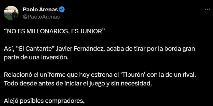 Opinión de Paolo Arenas en X.