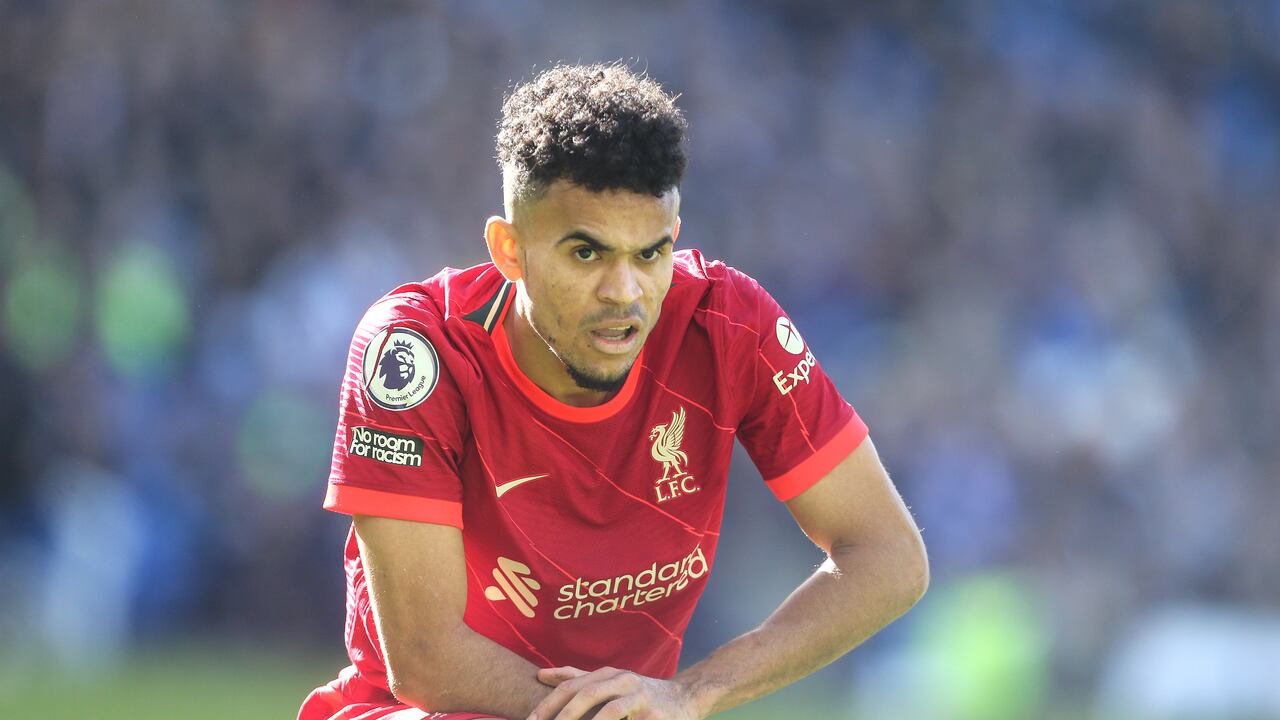 BRIGHTON, ENGLAND - MARCH 12: Liverpool's Luis Diaz during the Premier League match between Brighton & Hove Albion and Liverpool at American Express Community Stadium on March 12, 2022 in Brighton, United Kingdom. (Photo by Rob Newell - CameraSport via Getty Images)