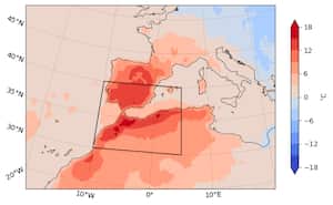 Mapa de calor en la Península Ibérica y norte de África.