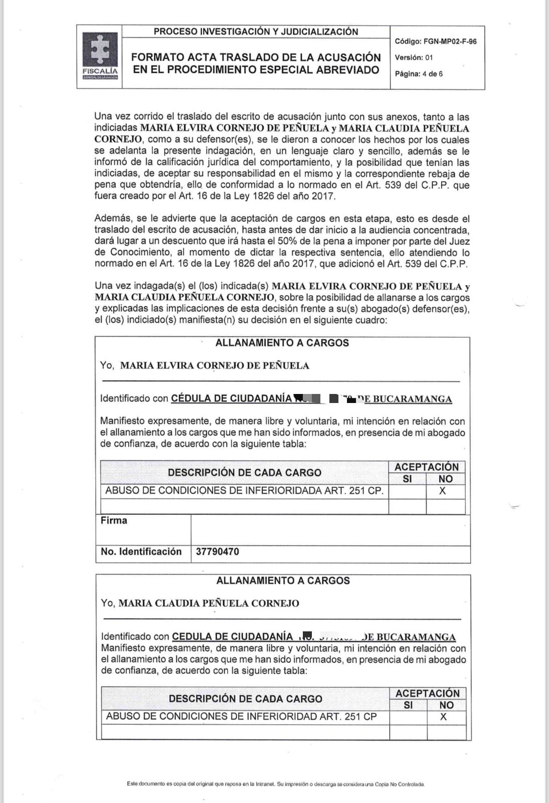 La exreina María Claudia Peñuela y su mamá se declararon inocentes de los hechos narrados por la Fiscalía.