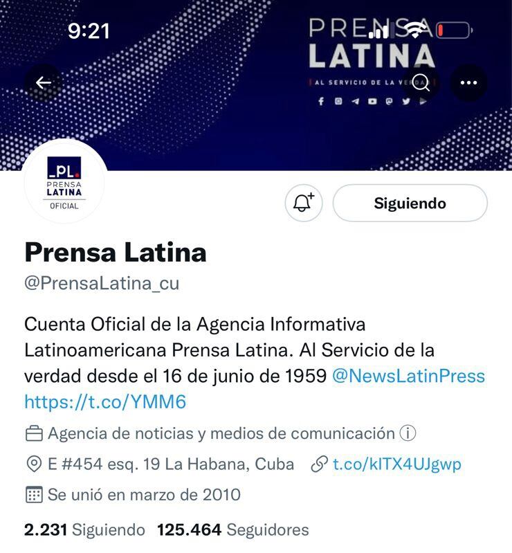 Foto tomada cuenta de Twitter Prensa Latina