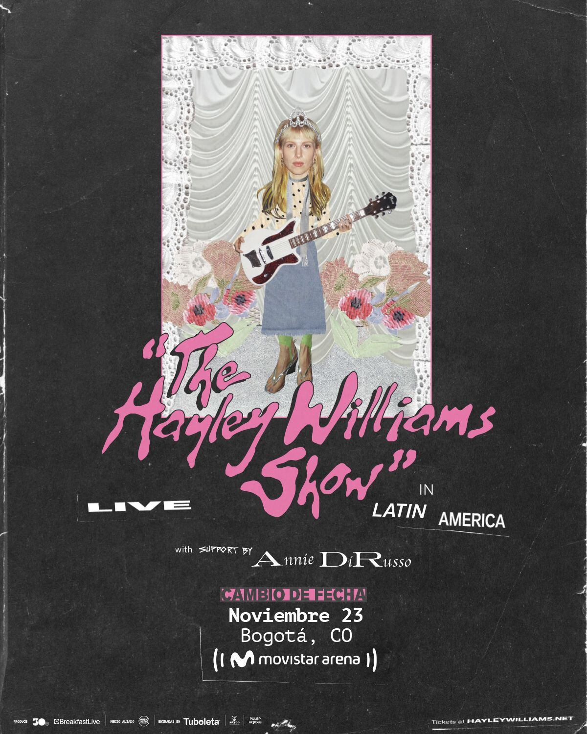 Hayley Williams anuncia una esperada parada en Bogotá el próximo 23 de noviembre de 2026 en el Movistar Arena (en principio, se anunció para el 6 de noviembre).