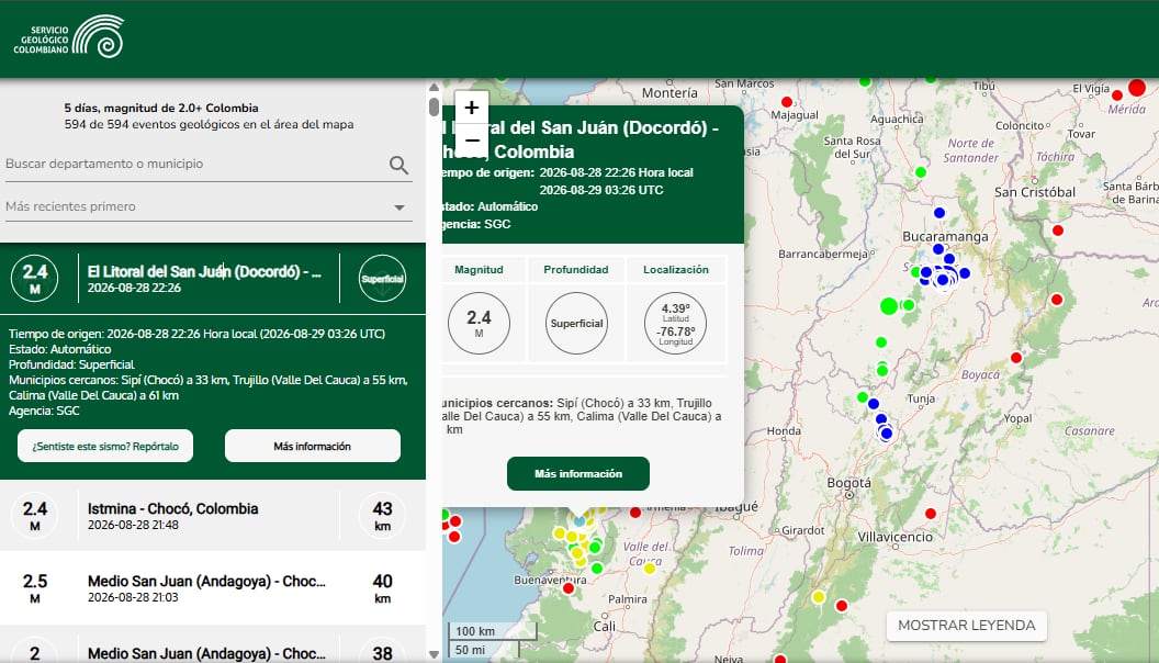 Reporte de los sismos ocurridos en la noche de este viernes.