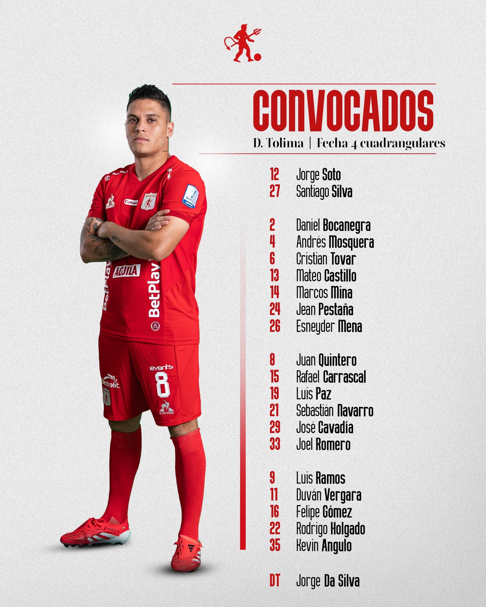 Lista de convocados en América de Cali para enfrentar a Deportes Tolima: regresa Juan Fernando Quintero.