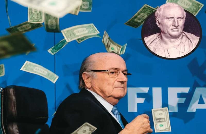 El expresidente de la Fifa Joseph Blatter poco después  de su renuncia en 2015. La corrupción omnipresente: "El enemigo se encuentra dentro de nuestros muros. Contra el vicio, la demencia y la maldad debemos combatir Marco Tulio Cicerón, Catilinarias, 63 a.C.".