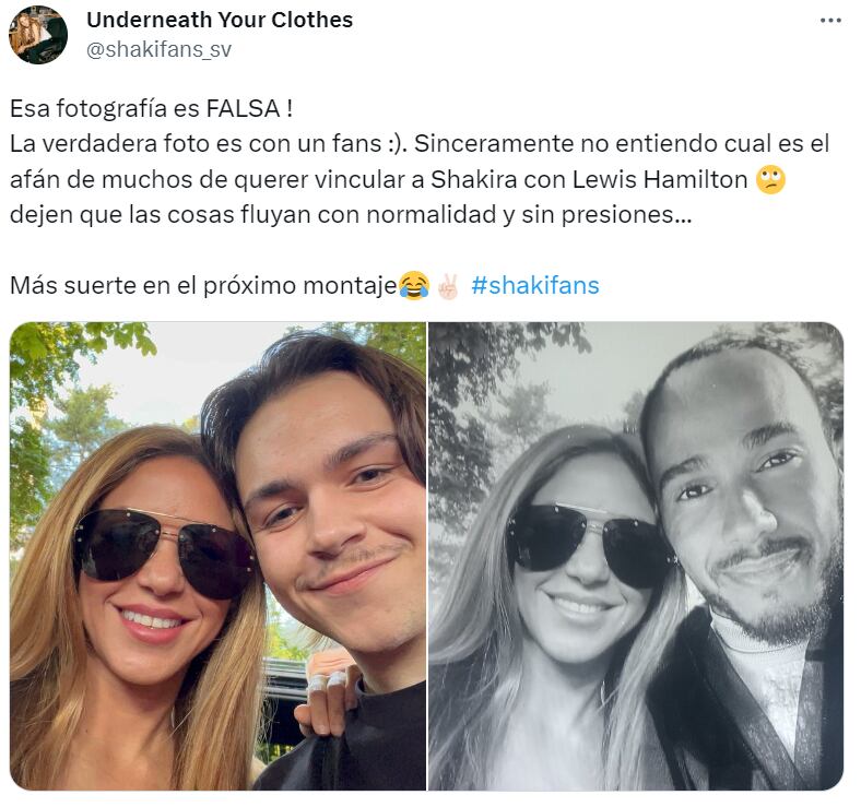 Foto falsa de Shakira y Lewis Hamilton causó revuelo en redes sociales.