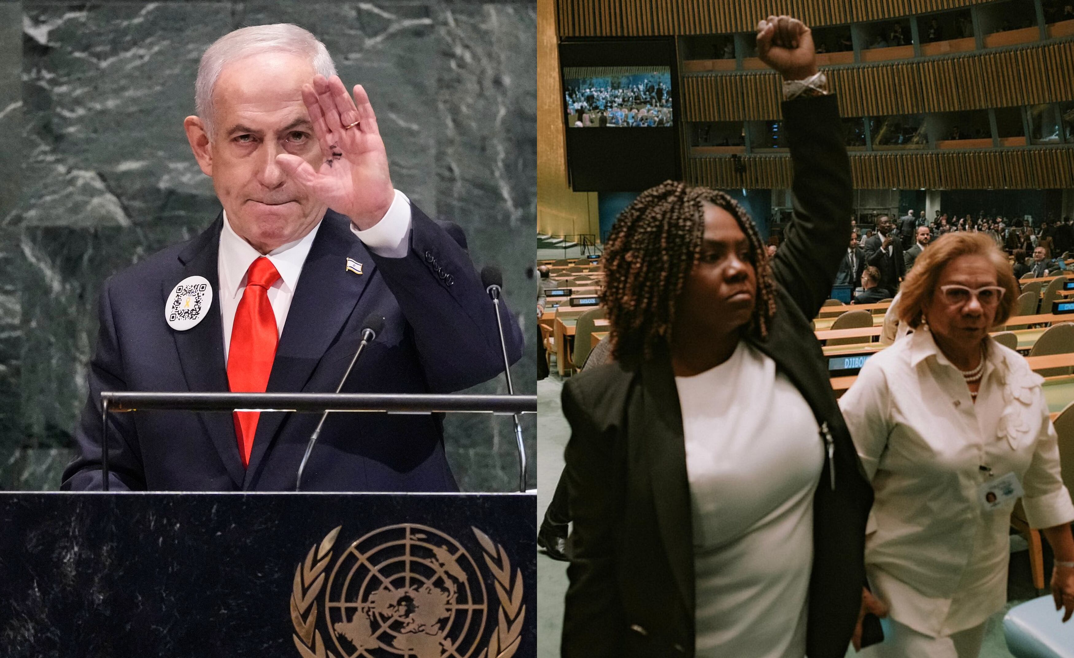 Benjamin Netanyahu y la delegación colombiana en la ONU, liderada por la vicepresidenta Francia Márquez.