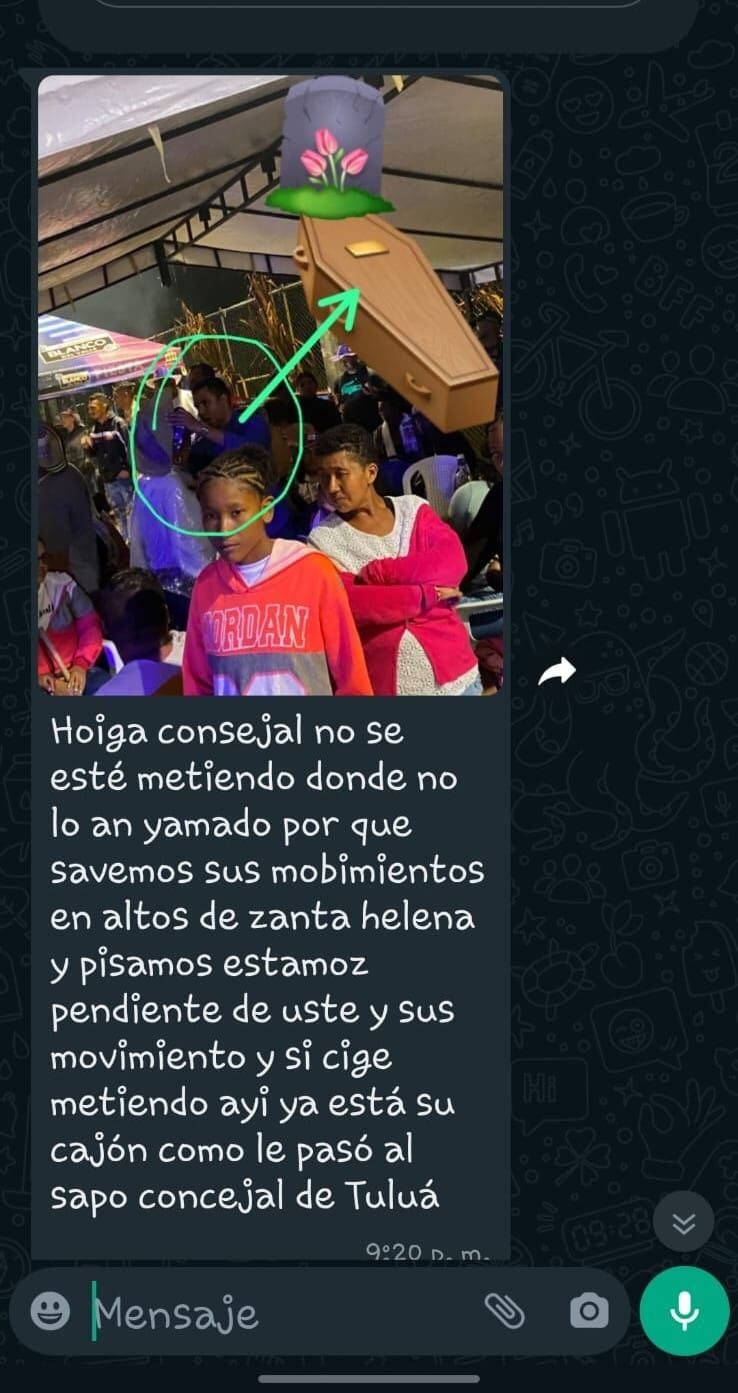 Amenaza a concejal de Cali