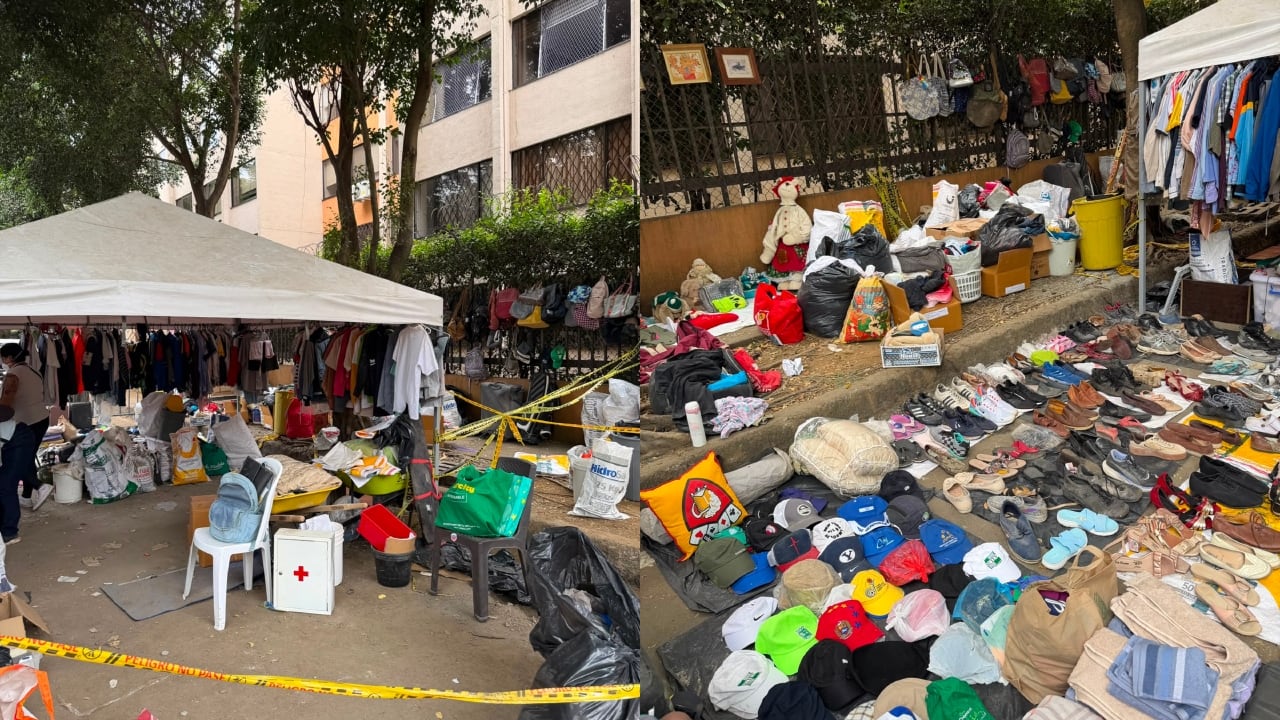 Carpas con objetos personales de algunas personas que murieron en el terremoto en Cali.