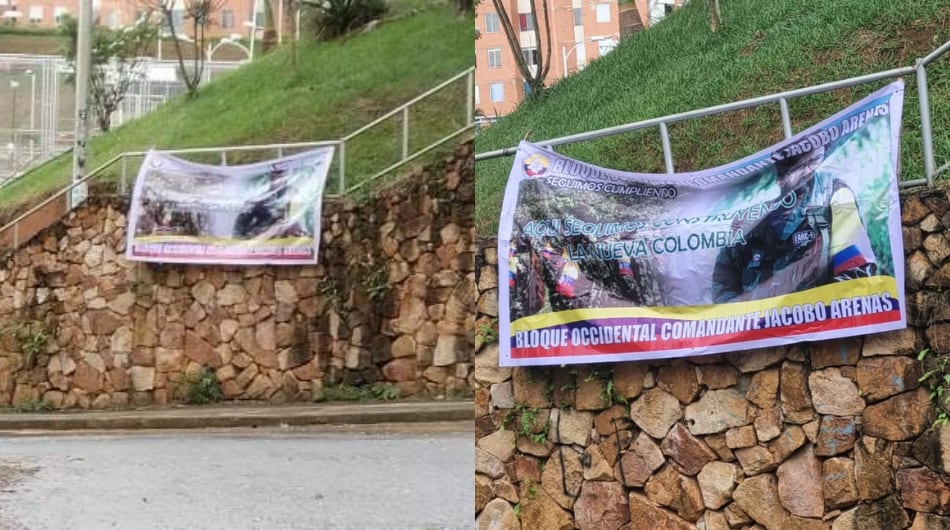 Valla instalada por supuestos miembros de las disidencias de las Farc en Cali.
