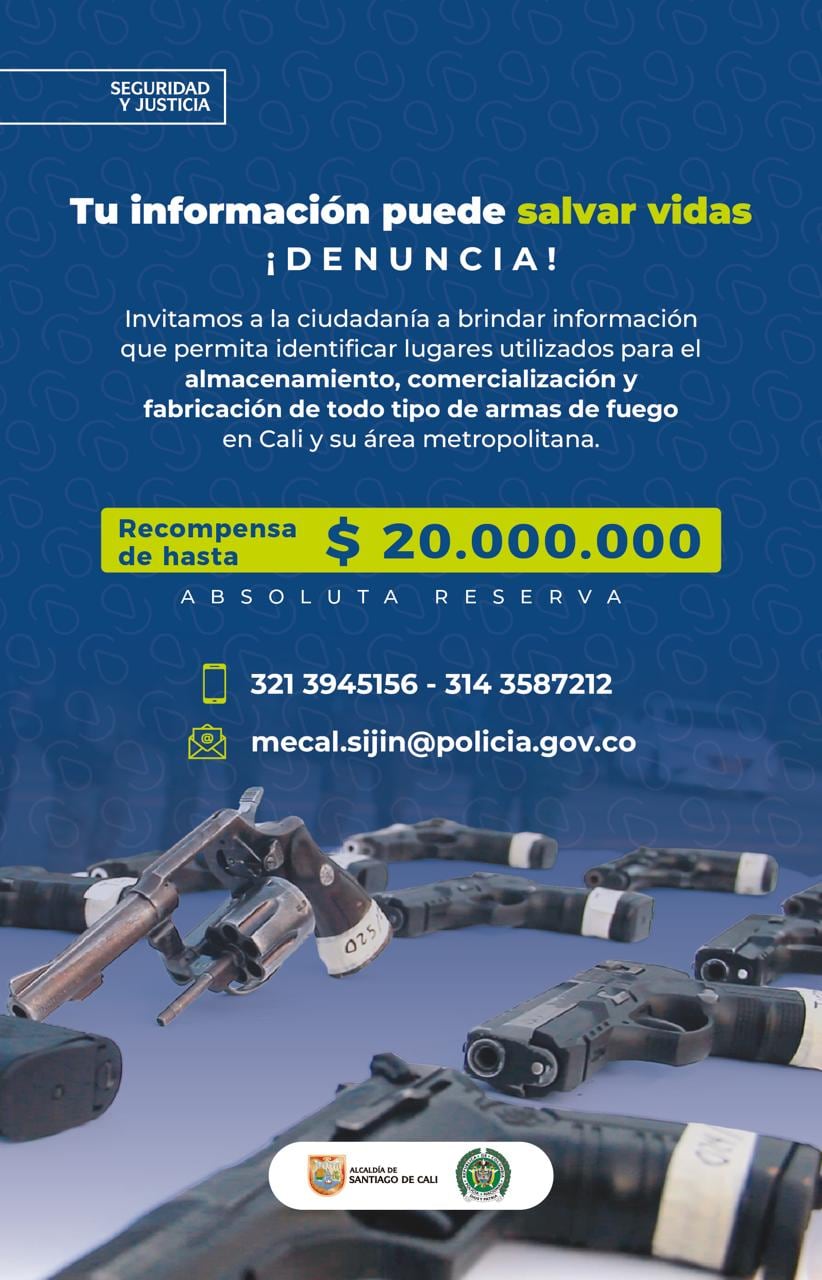 Afiche para recompensas en Cali.