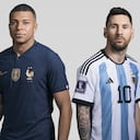 (EDITORS NOTE: THIS IMAGE HAS BEEN RETOUCHED) In this composite image, a comparison has been made between (L-R) Kylian Mbappe of France and Lionel Messi of Argentina, who are posing during the official FIFA World Cup 2022 portrait sessions. Argentina and France meet in the final of the FIFA World Cup Qatar 2022. (Photo by Getty Images/FIFA/FIFA)