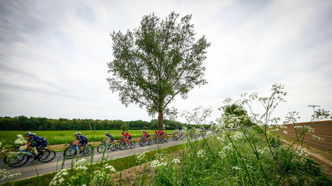 Athletes pedal during the third stage of the Giro d’Italia cycling race, from Kaposvar to Balatonfured, Hungary, Sunday, May 8, 2022. (Fabio Ferrari/LaPresse via AP)
