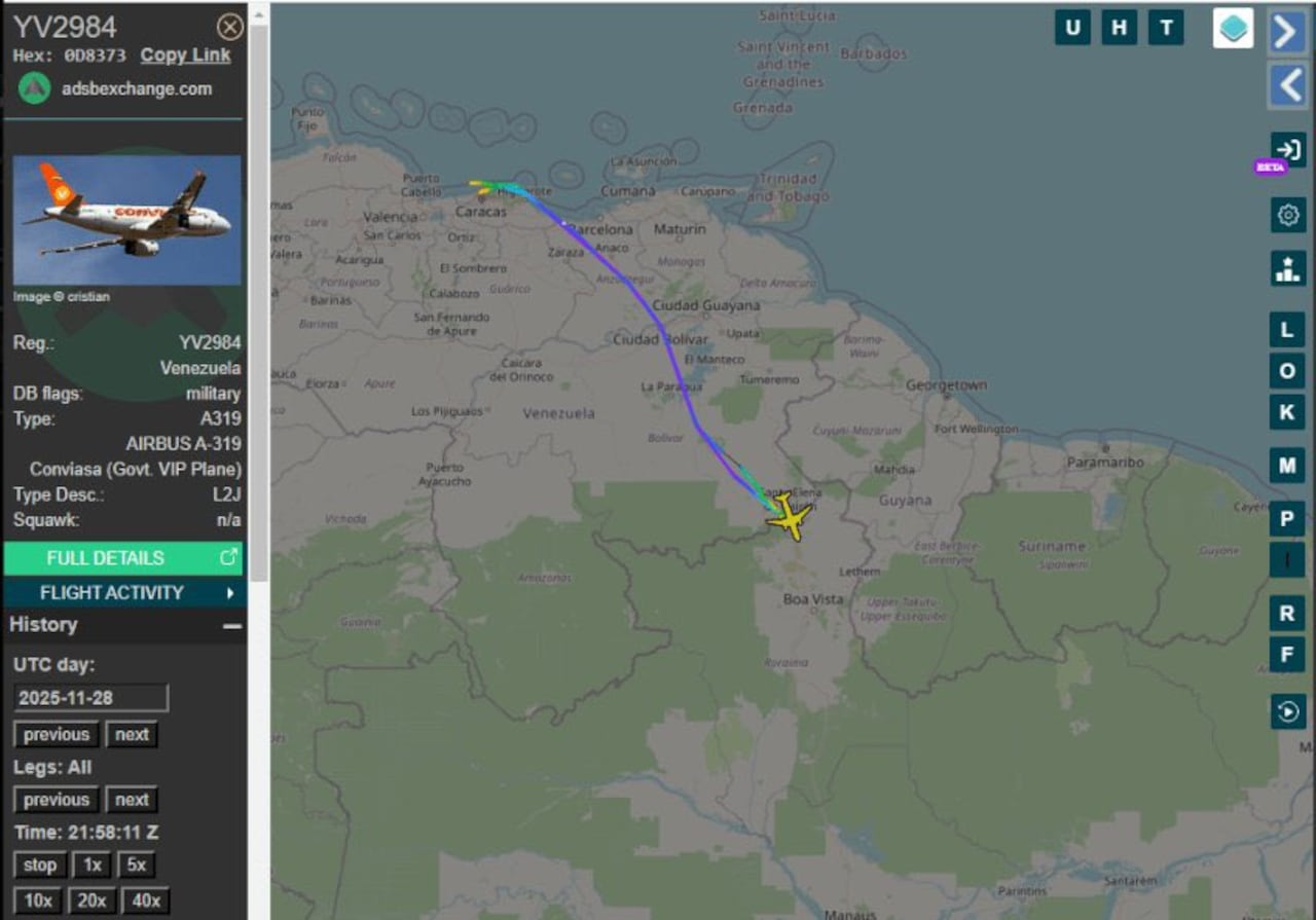 Avión del régimen venezolano volando hacia frontera con Brasil