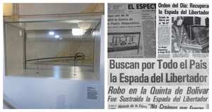 Espada de Bolívar, en la Casa de Nariño. A la derecha, los reportes de prensa de la época