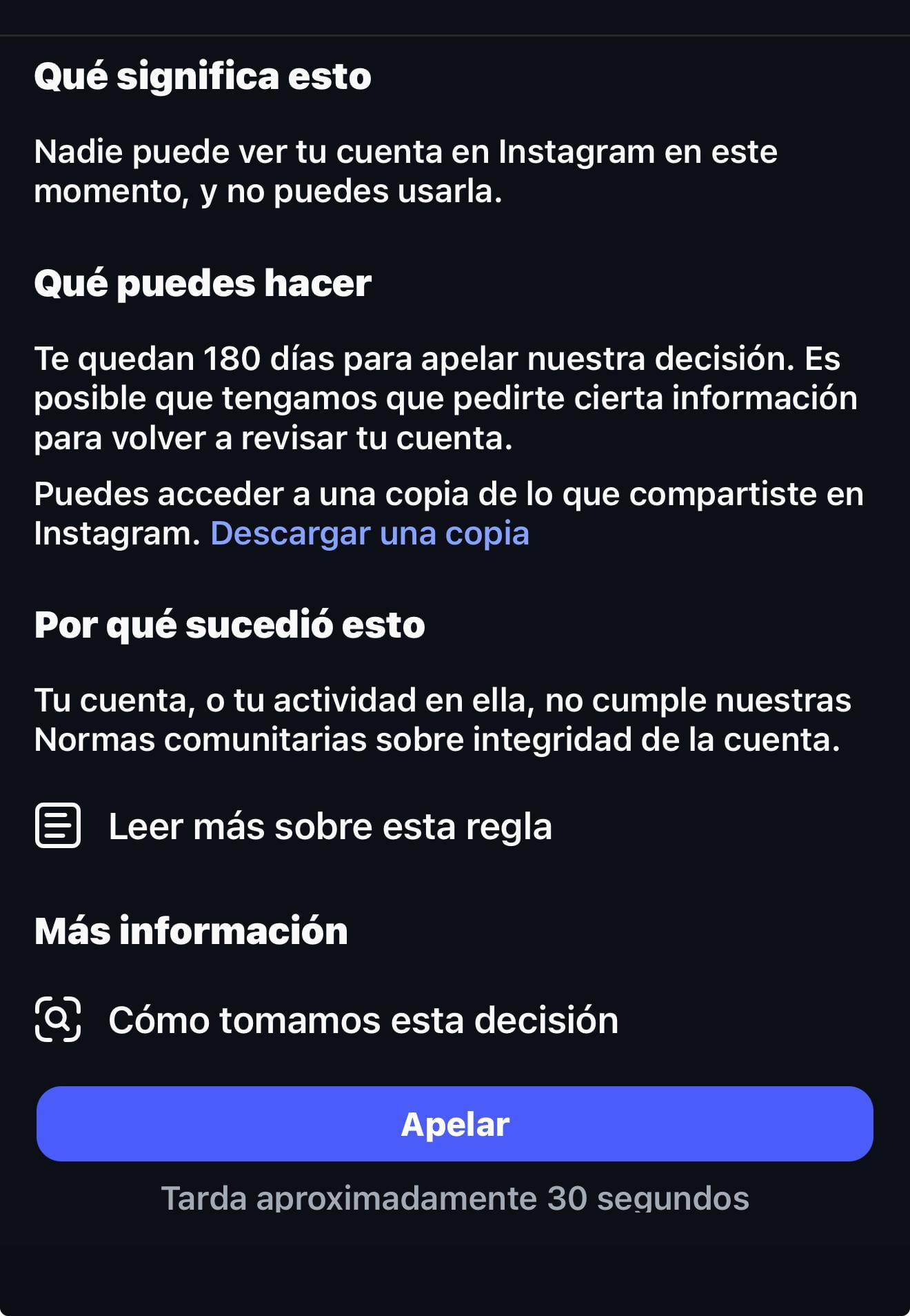 Aviso sobre cuenta de Elizabeth Loaiza