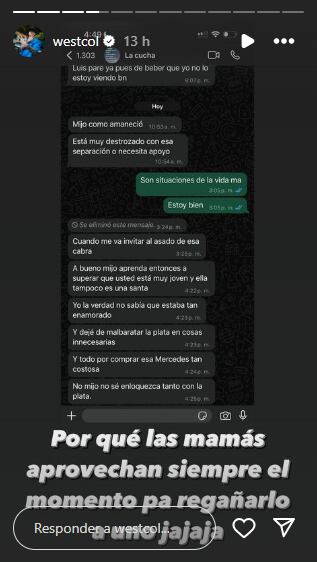 Mamá de Westcol le dio apoyo a su hijo tras terminar con Aida, pero aprovechó para lanzarle algunas pullas.
