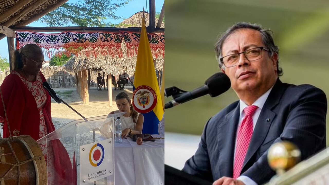 A la izquierda, autoridad indígena. A la derecha, el presidente Gustavo Petro.