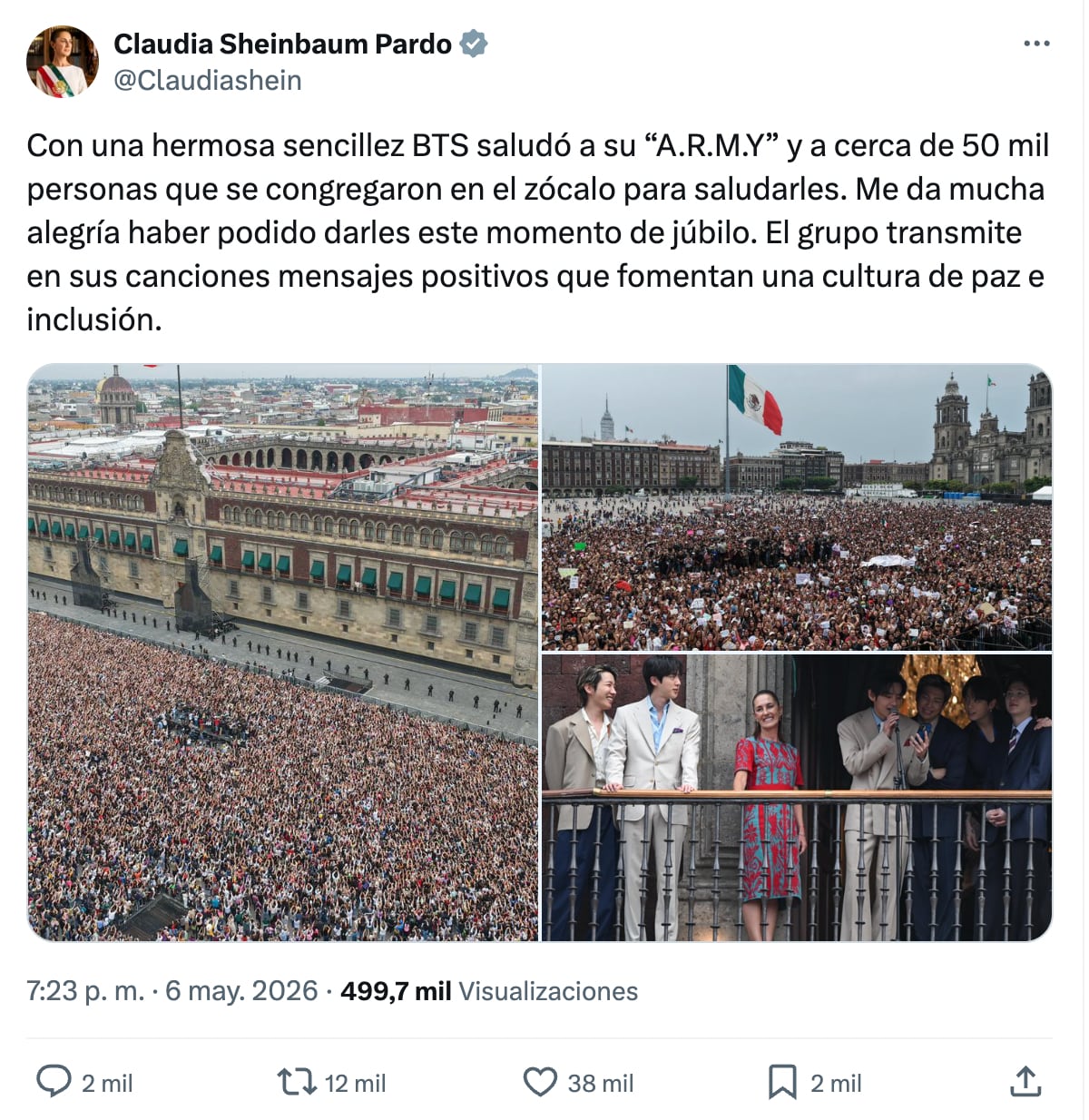 Claudia Sheinbaum se pronunció por la llegada de BTS a México.