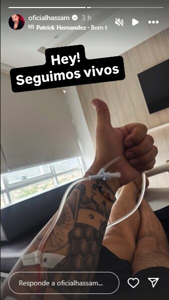 Hassam publicó una fotografía desde el hospital.