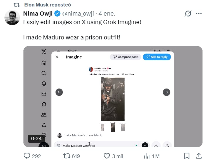 La imagen difundida por la Casa Blanca fue utilizada para ejemplificar una herramienta de edición integrada en X.