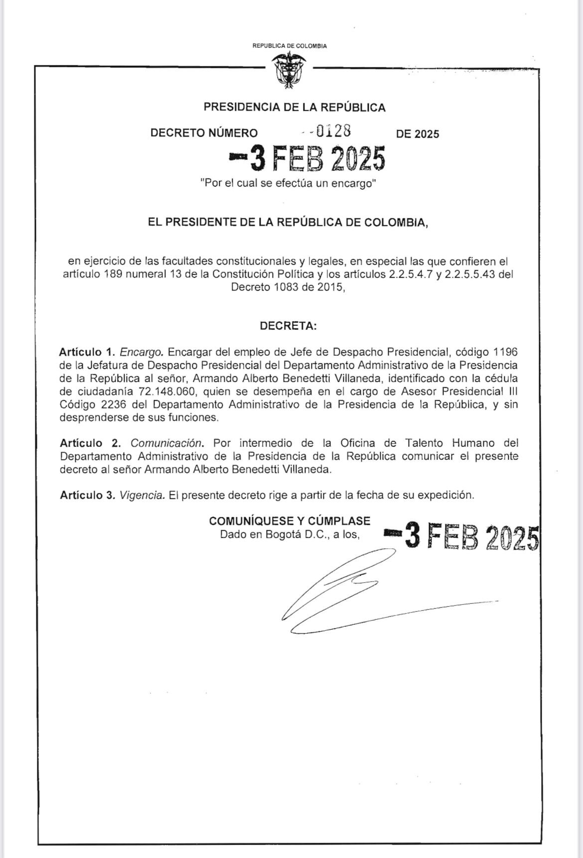 Decreto Armando Benedetti