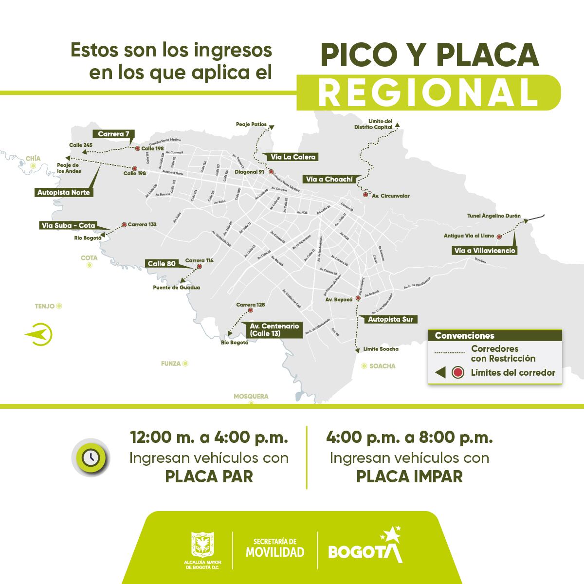 Este lunes, los vehículos que ingresen a Bogotá se verán afectados por la medida de pico y placa en corredores estratégicos, incluyendo la Autopista Norte y la Avenida Boyacá, entre otros.