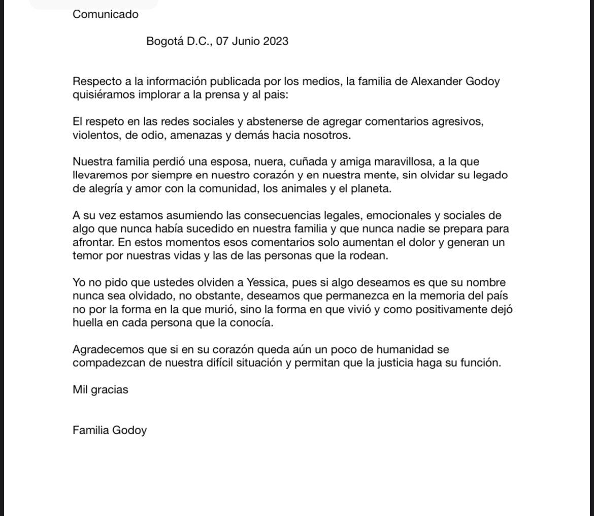 Comunicado de la familia Godoy el día de los hechos
