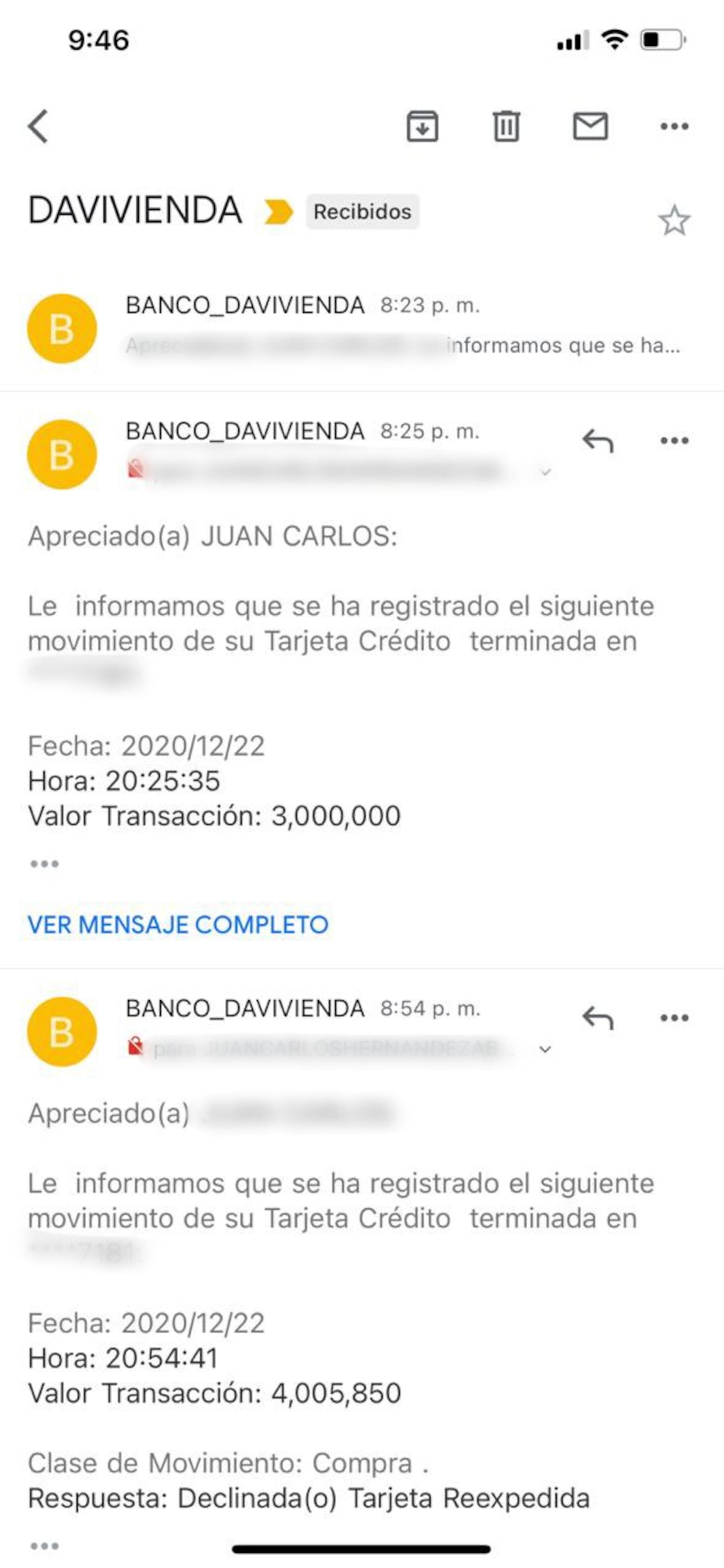 Uno de los movimientos bancarios que se habrían hecho sin autorización de su dueño