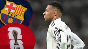 Kylian Mbappé / Logo del FC Barcelona y Mundial 2026
