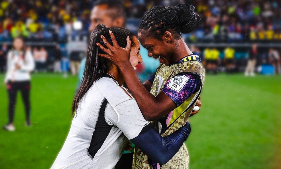 Manuela Vanegas y Linda Caicedo, autoras de los goles que le dieron el triunfo a Colombia frente a Alemania.